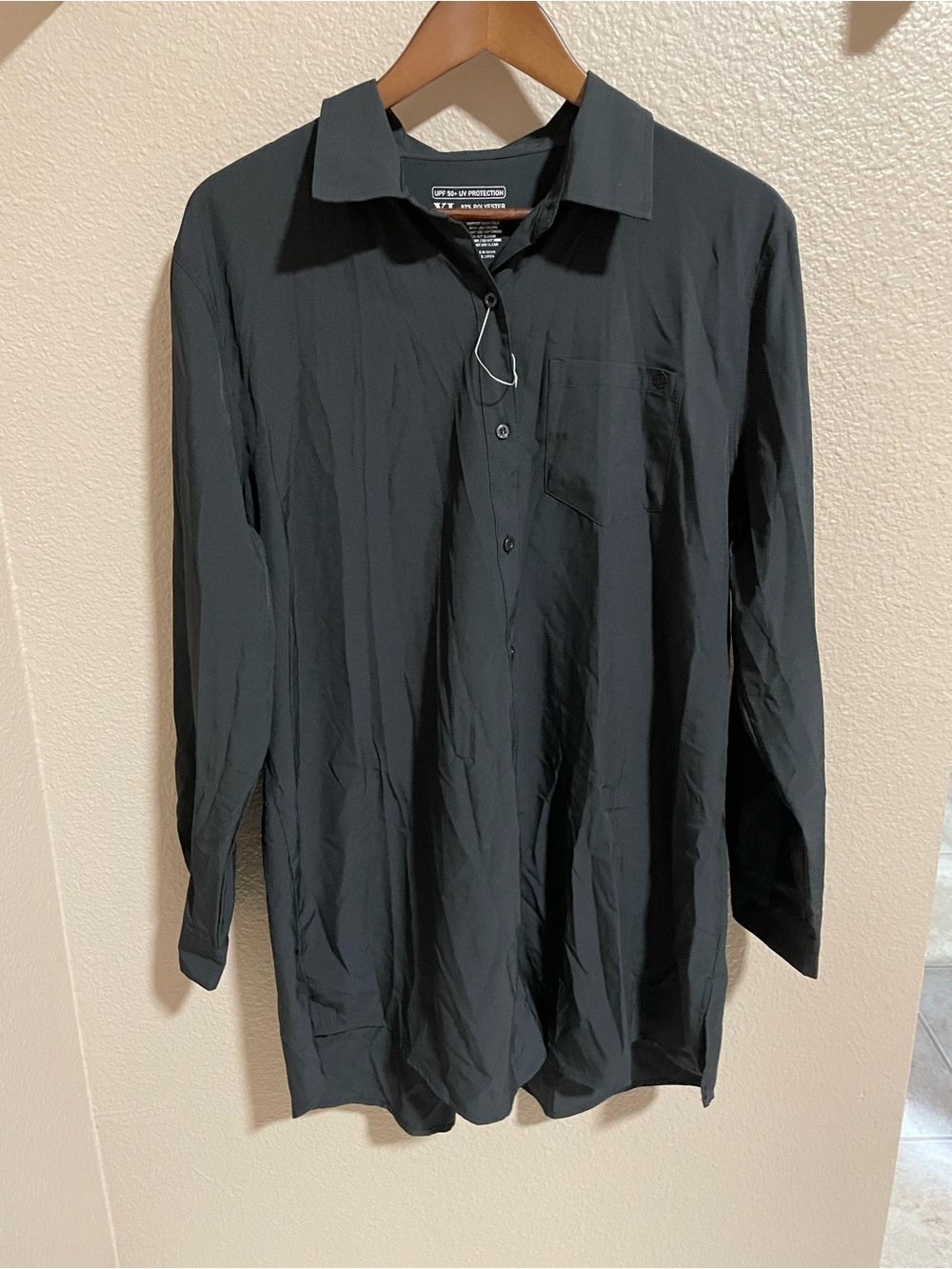 Men's Black Long-Sleeve Casual Button-Down Shirt UV Protection